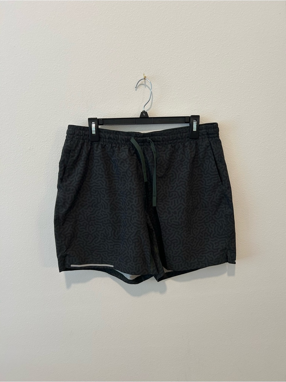 Men's Green/Black Patterned Athletic Shorts with Drawstring